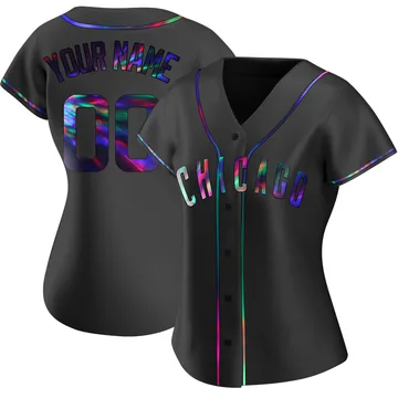 Custom Women's Chicago Cubs Replica Alternate Jersey - Black Holographic