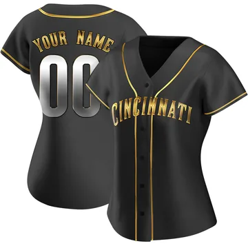 Custom Women's Cincinnati Reds Replica Alternate Jersey - Black Golden