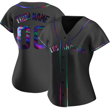 Custom Women's Los Angeles Angels Replica Alternate Jersey - Black Holographic