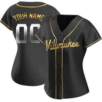 Custom Women's Milwaukee Brewers Replica Alternate Jersey - Black Golden