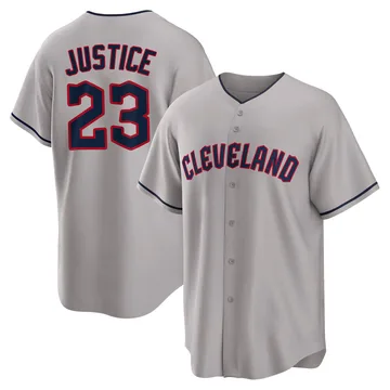 David Justice Men's Cleveland Guardians Replica Road Jersey - Gray