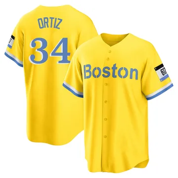 David Ortiz Men's Boston Red Sox Replica Blue 2021 City Connect Player Jersey - Gold/Light