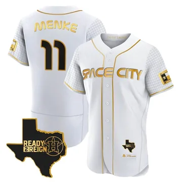 Denis Menke Men's Houston Astros Authentic 2023 Space City Ready 2 Reign Flex Base Jersey - White/Gold