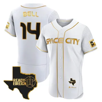 Derek Bell Men's Houston Astros Authentic 2023 Space City Ready 2 Reign Flex Base Jersey - White/Gold