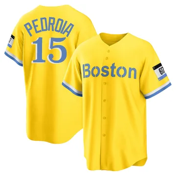 Dustin Pedroia Men's Boston Red Sox Replica Blue 2021 City Connect Player Jersey - Gold/Light