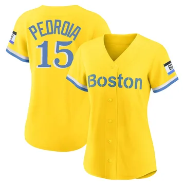 Dustin Pedroia Women's Boston Red Sox Authentic Blue 2021 City Connect Player Jersey - Gold/Light