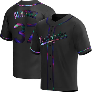 Eddy Alvarez Men's Los Angeles Dodgers Replica Alternate Jersey - Black Holographic