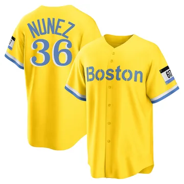 Eduardo Nunez Men's Boston Red Sox Replica Blue 2021 City Connect Player Jersey - Gold/Light