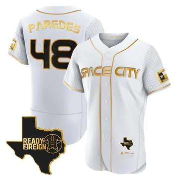 Enoli Paredes Men's Houston Astros Authentic 2023 Space City Ready 2 Reign Flex Base Jersey - White/Gold