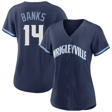 Ernie Banks Women's Chicago Cubs Authentic 2021 City Connect Jersey - Navy