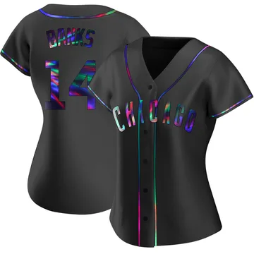 Ernie Banks Women's Chicago Cubs Replica Alternate Jersey - Black Holographic