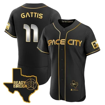 Evan Gattis Men's Houston Astros Authentic 2023 Space City Ready 2 Reign Flex Base Jersey - Black/Gold