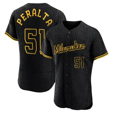 Freddy Peralta Men's Milwaukee Brewers Authentic Snake Skin City Jersey - Black