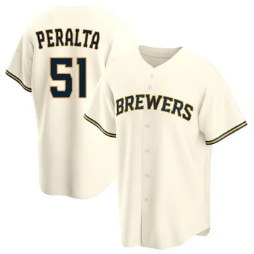 Freddy Peralta Men's Milwaukee Brewers Replica Home Jersey - Cream