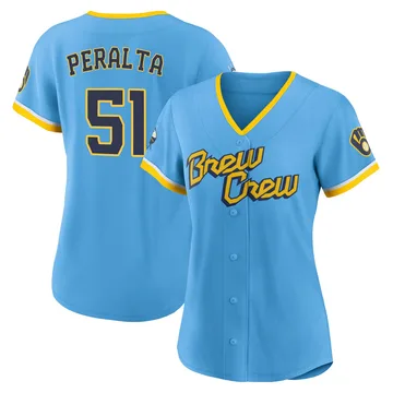 Freddy Peralta Women's Milwaukee Brewers Authentic Powder 2022 City Connect Jersey - Blue