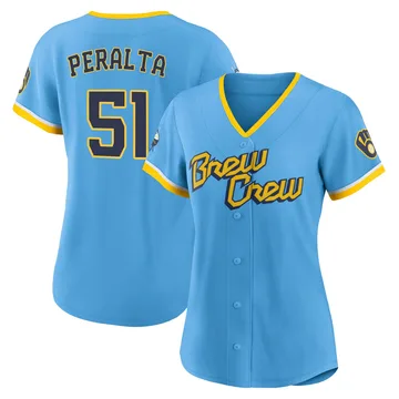 Freddy Peralta Women's Milwaukee Brewers Replica Powder 2022 City Connect Jersey - Blue