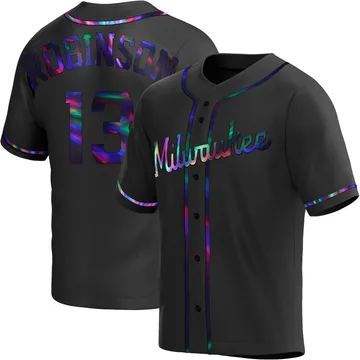 Glenn Robinson Men's Milwaukee Brewers Replica Alternate Jersey - Black Holographic