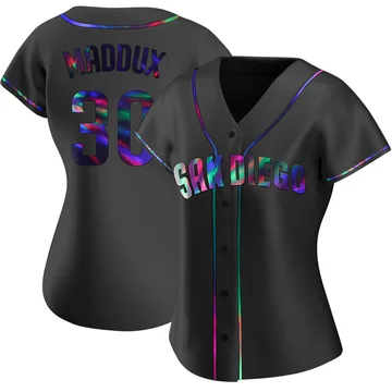 Greg Maddux Women's San Diego Padres Replica Alternate Jersey - Black Holographic