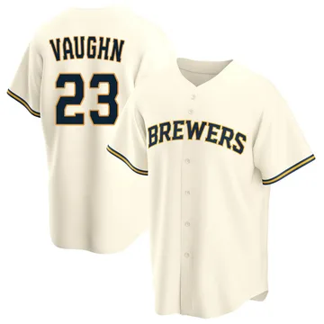 Greg Vaughn Men's Milwaukee Brewers Replica Home Jersey - Cream