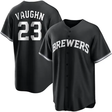 Greg Vaughn Men's Milwaukee Brewers Replica Jersey - Black/White