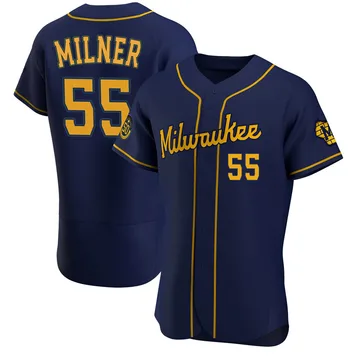 Hoby Milner Men's Milwaukee Brewers Authentic Alternate Jersey - Navy