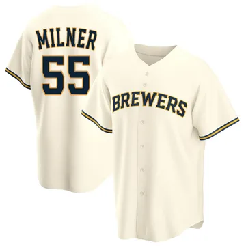 Hoby Milner Men's Milwaukee Brewers Replica Home Jersey - Cream