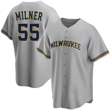 Hoby Milner Men's Milwaukee Brewers Replica Road Jersey - Gray