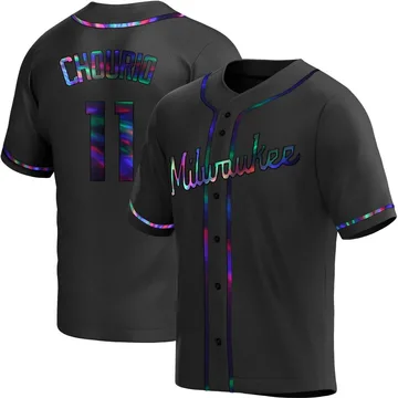 Jackson Chourio Men's Milwaukee Brewers Replica Alternate Jersey - Black Holographic