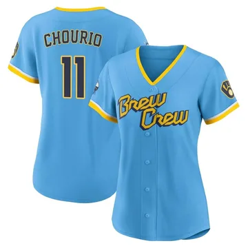 Jackson Chourio Women's Milwaukee Brewers Authentic Powder 2022 City Connect Jersey - Blue