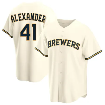 Jason Alexander Men's Milwaukee Brewers Replica Home Jersey - Cream