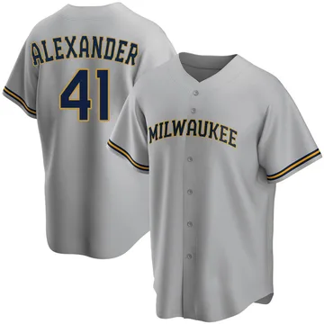 Jason Alexander Men's Milwaukee Brewers Replica Road Jersey - Gray