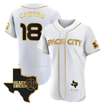 Jason Castro Men's Houston Astros Authentic 2023 Space City Ready 2 Reign Flex Base Jersey - White/Gold