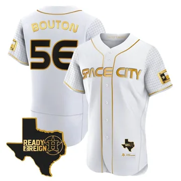 Jim Bouton Men's Houston Astros Authentic 2023 Space City Ready 2 Reign Flex Base Jersey - White/Gold