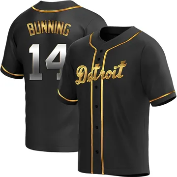 Jim Bunning Men's Detroit Tigers Replica Alternate Jersey - Black Golden