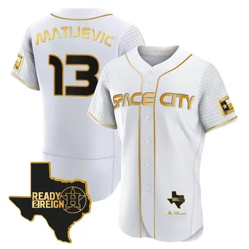 J.J. Matijevic Men's Houston Astros Authentic 2023 Space City Ready 2 Reign Flex Base Jersey - White/Gold