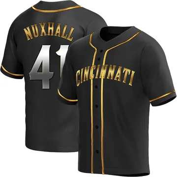 Joe Nuxhall Men's Cincinnati Reds Replica Alternate Jersey - Black Golden