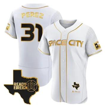 Joe Perez Men's Houston Astros Authentic 2023 Space City Ready 2 Reign Flex Base Jersey - White/Gold