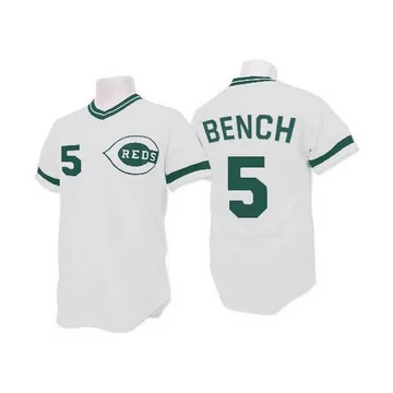 Johnny Bench Men's Cincinnati Reds Authentic (Green Patch) Throwback Jersey - White