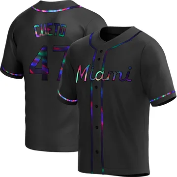 Johnny Cueto Men's Miami Marlins Replica Alternate Jersey - Black Holographic