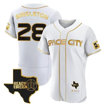 Jon Singleton Men's Houston Astros Authentic 2023 Space City Ready 2 Reign Flex Base Jersey - White/Gold