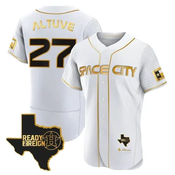 Jose Altuve Men's Houston Astros Authentic 2023 Space City Ready 2 Reign Flex Base Jersey - White/Gold