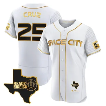 Jose Cruz Jr. Men's Houston Astros Authentic 2023 Space City Ready 2 Reign Flex Base Jersey - White/Gold