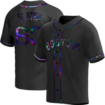 Justin Slaten Men's Boston Red Sox Replica Alternate Jersey - Black Holographic