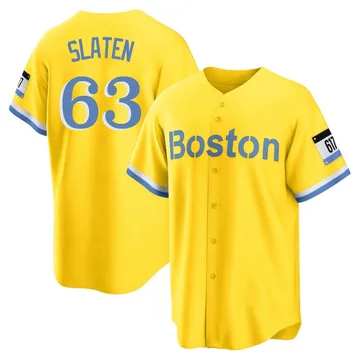 Justin Slaten Men's Boston Red Sox Replica Blue 2021 City Connect Player Jersey - Gold/Light