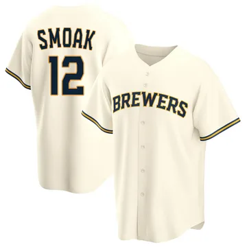 Justin Smoak Men's Milwaukee Brewers Replica Home Jersey - Cream