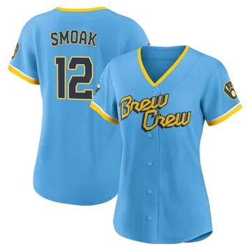 Justin Smoak Women's Milwaukee Brewers Authentic Powder 2022 City Connect Jersey - Blue