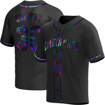 Ken Griffey Men's Cincinnati Reds Replica Alternate Jersey - Black Holographic