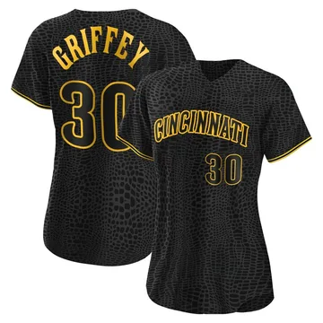 Ken Griffey Women's Cincinnati Reds Authentic Snake Skin City Jersey - Black