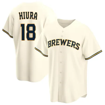 Keston Hiura Men's Milwaukee Brewers Replica Home Jersey - Cream