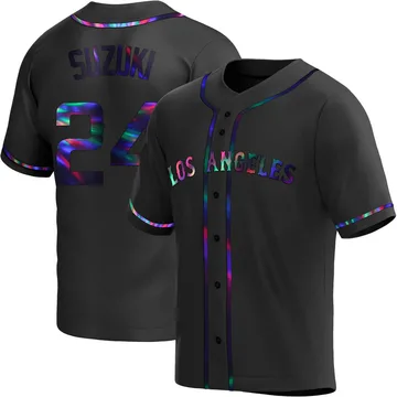 Kurt Suzuki Men's Los Angeles Angels Replica Alternate Jersey - Black Holographic